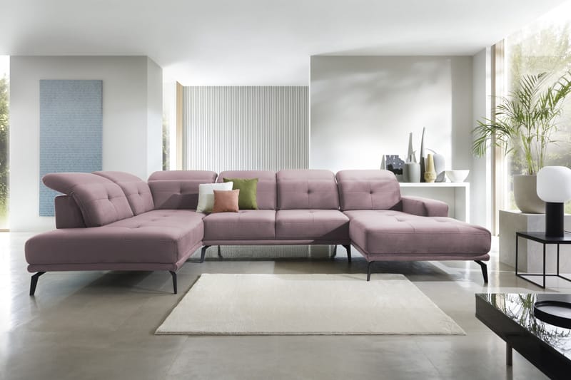 Sofa m. Divan og Sjeselong Hago - Lyserosa - U-sofa