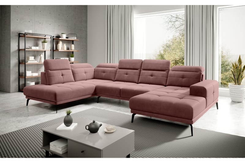 Sofa m. Divan og Sjeselong Hago - Rosa - U-sofa