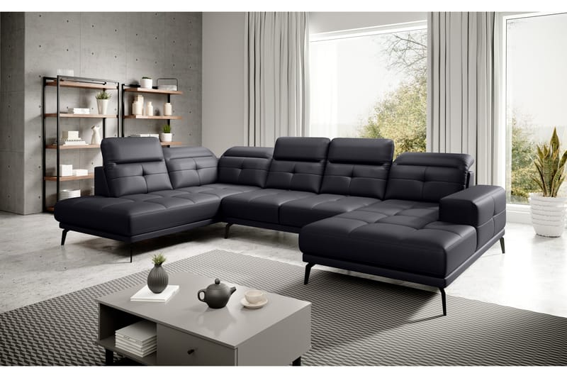 Sofa m. Divan og Sjeselong Hago - Svart - U-sofa