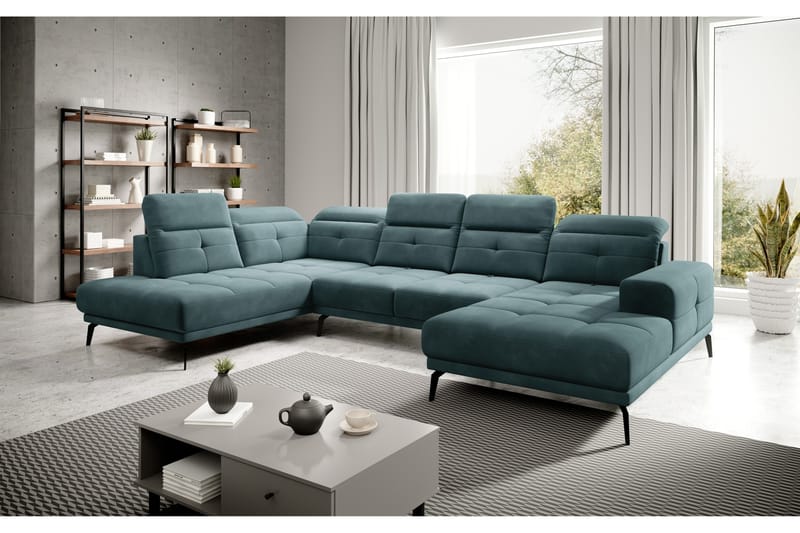 Sofa m. Divan og Sjeselong Hago - Turkis - U-sofa