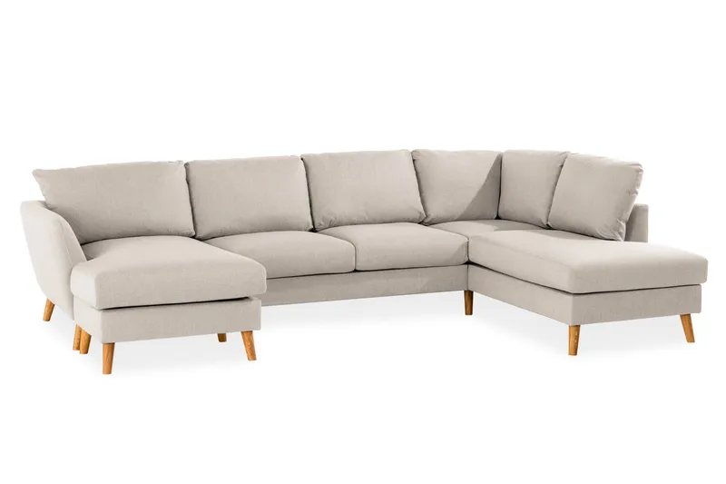 Trend 4-seters Høyrevendt U-formet Sofa med Divan og Sjeselong i Stoff - Beige - Møbler - Sofaer - U-sofa