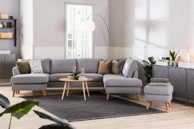 Trend 4-seters Høyrevendt U-formet Sofa med Divan og Sjeselong i Stoff - Grå - Møbler - Sofaer - U-sofa
