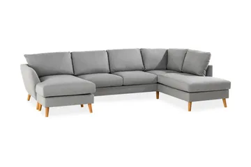 Trend 4-seters Høyrevendt U-formet Sofa med Divan og Sjeselong i Stoff - Grå - Møbler - Sofaer - U-sofa