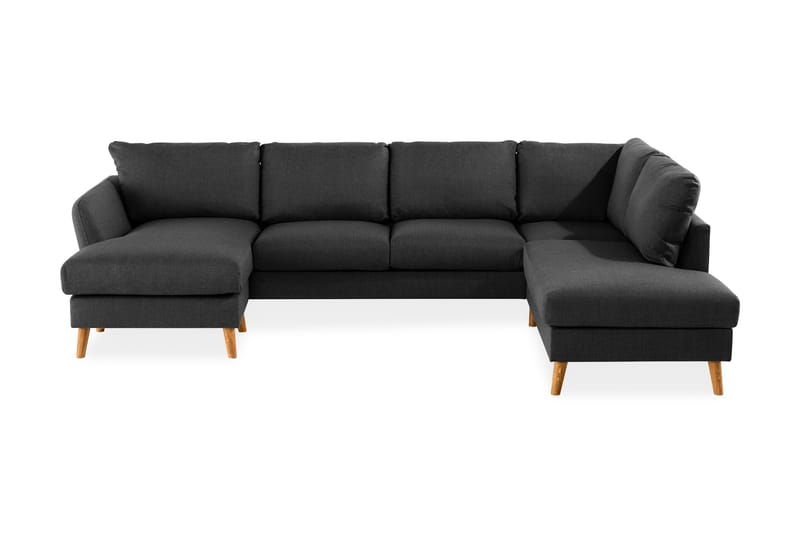 Trend 4-seters Høyrevendt U-formet Sofa med Divan og Sjeselong i Stoff - Svart - Møbler - Sofaer - U-sofa