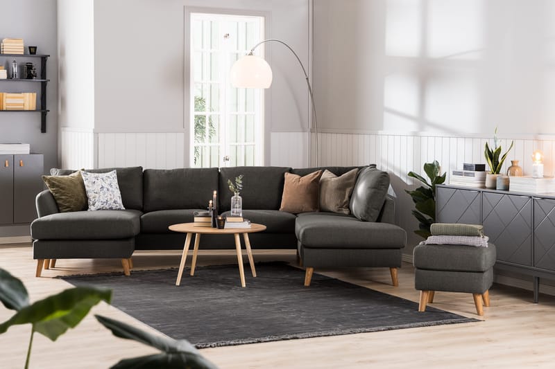 Trend 4-seters Høyrevendt U-formet Sofa med Divan og Sjeselong i Stoff - Svart - Møbler - Sofaer - U-sofa