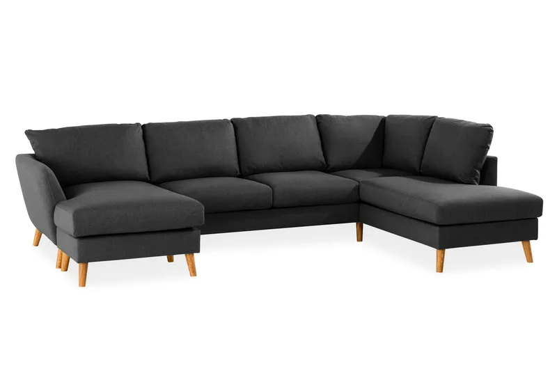 Trend 4-seters Høyrevendt U-formet Sofa med Divan og Sjeselong i Stoff - Svart - Møbler - Sofaer - U-sofa