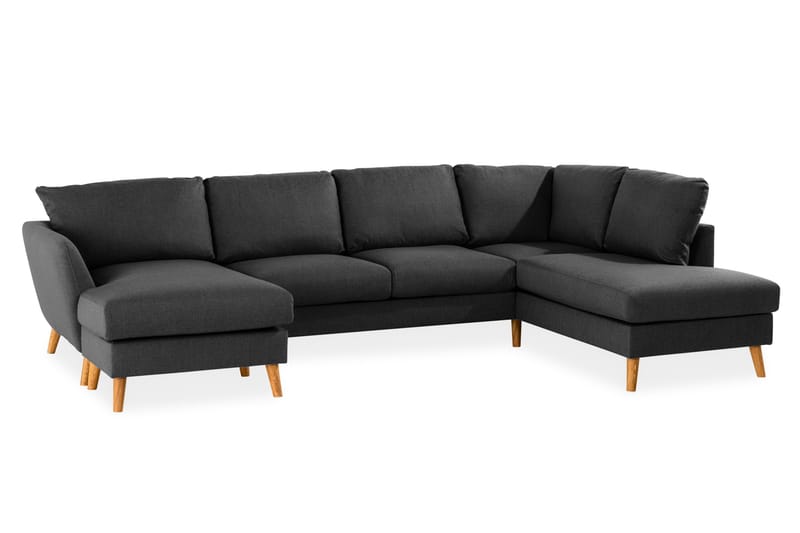 Trend 4-seters Høyrevendt U-formet Sofa med Divan og Sjeselong i Stoff - Svart - Møbler - Sofaer - U-sofa