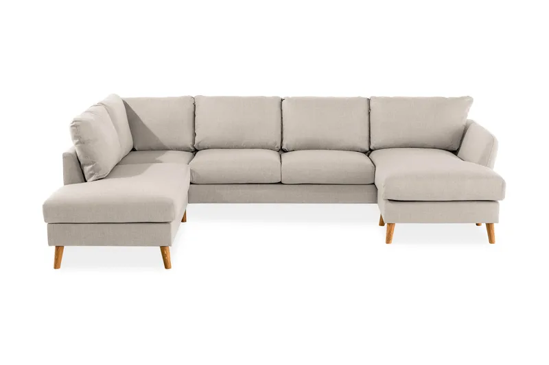 Trend 4-seters Venstrevendt U-formet Sofa med Divan og Sjeselong i Stoff, Beige