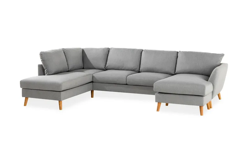 Trend 4-seters Venstrevendt U-formet Sofa med Divan og Sjeselong i Stoff - Grå - Møbler - Sofaer - U-sofa