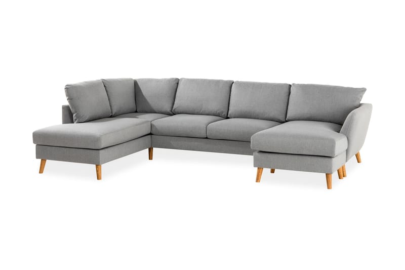 Trend 4-seters Venstrevendt U-formet Sofa med Divan og Sjeselong i Stoff - Grå - Møbler - Sofaer - U-sofa