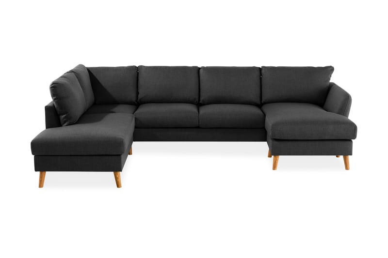 Trend 4-seters Venstrevendt U-formet Sofa med Divan og Sjeselong i Stoff, Svart