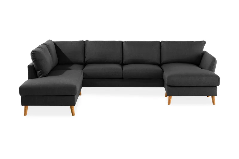 Trend 4-seters Venstrevendt U-formet Sofa med Divan og Sjeselong i Stoff, Svart