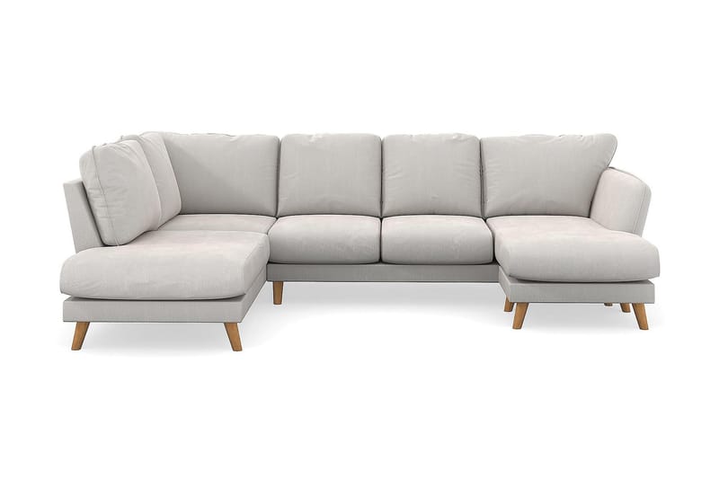 Trend Lyx 4-seters Høyrevendt U-formet Sofa med Divan og Sjeselong i Fløyel - Kremhvit - Møbler - Sofaer - U-sofa