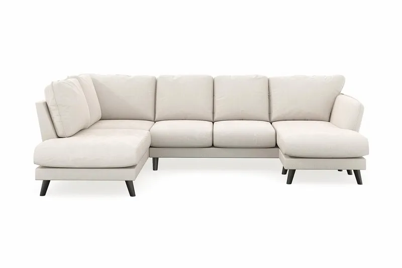 Trend Lyx 4-seters Høyrevendt U-formet Sofa med Divan og Sjeselong i Fløyel, Kremhvit