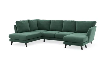 Trend Lyx 4-seters Høyrevendt U-formet Sofa med Divan og Sjeselong i Fløyel - Mørkegrønn - Møbler - Sofaer - U-sofa