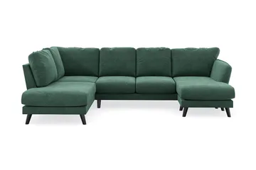 Trend Lyx 4-seters Høyrevendt U-formet Sofa med Divan og Sjeselong i Fløyel - Mørkegrønn - Møbler - Sofaer - U-sofa
