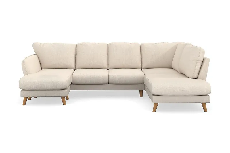 Trend Lyx 4-seters Høyrevendt U-formet Sofa med Divan og Sjeselong i Manchester - Beige - Møbler - Sofaer - U-sofa
