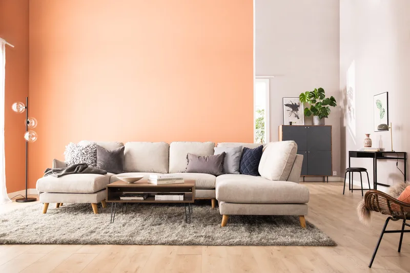 Trend Lyx 4-seters Høyrevendt U-formet Sofa med Divan og Sjeselong i Stoff - Beige - Møbler - Sofaer - U-sofa