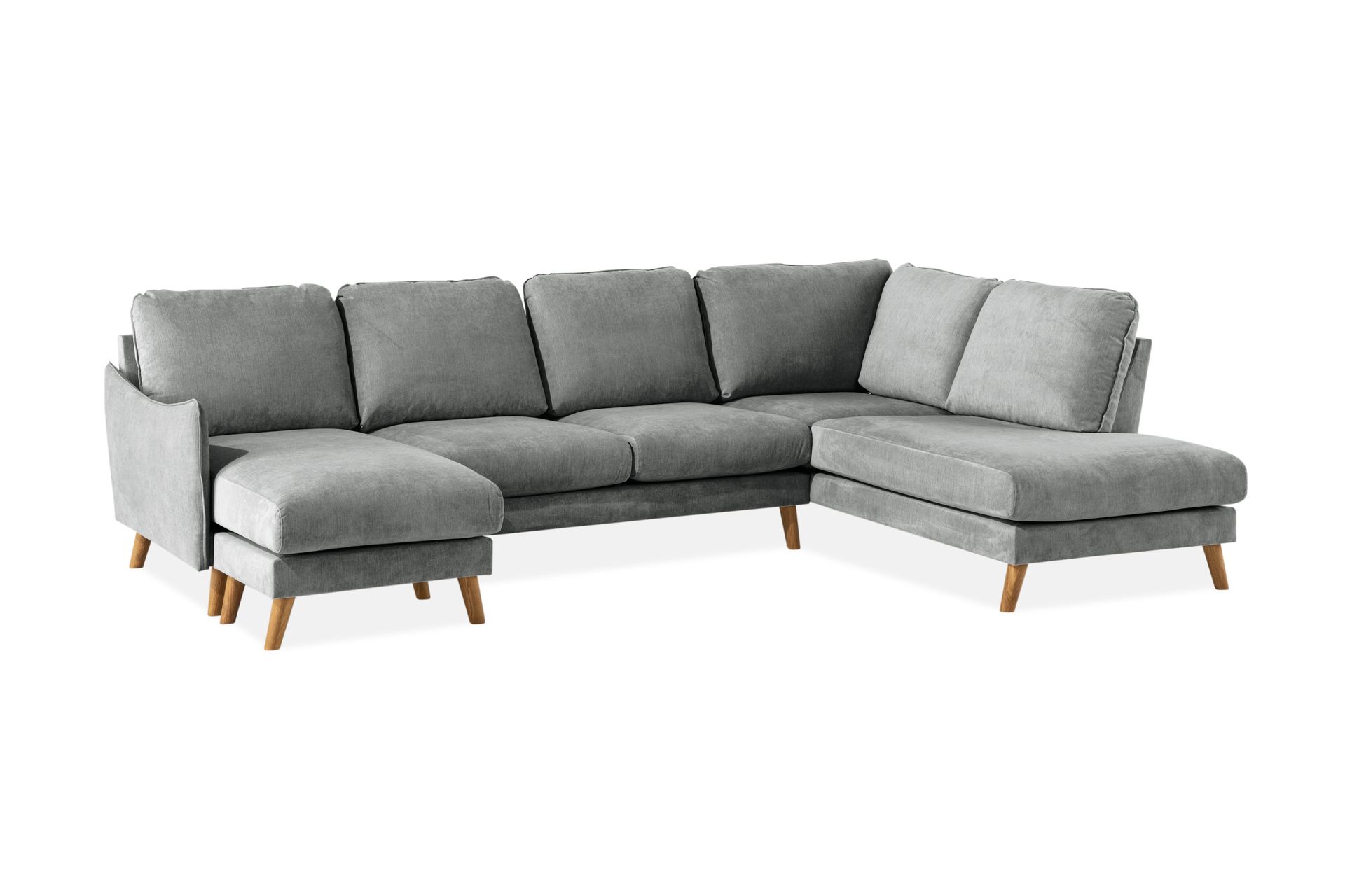 Trend Lyx 4-seters Høyrevendt U-formet Sofa med Divan og Sjeselong i Stoff - Grå - Møbler - Sofaer - U-sofa