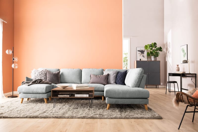 Trend Lyx 4-seters Høyrevendt U-formet Sofa med Divan og Sjeselong i Stoff - Grå - Møbler - Sofaer - U-sofa