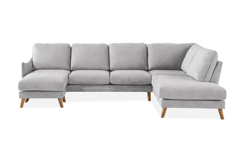Trend Lyx 4-seters Høyrevendt U-formet Sofa med Divan og Sjeselong i Stoff - Lys grå - Møbler - Sofaer - U-sofa