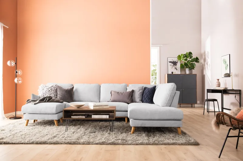 Trend Lyx 4-seters Høyrevendt U-formet Sofa med Divan og Sjeselong i Stoff - Lys grå - Møbler - Sofaer - U-sofa