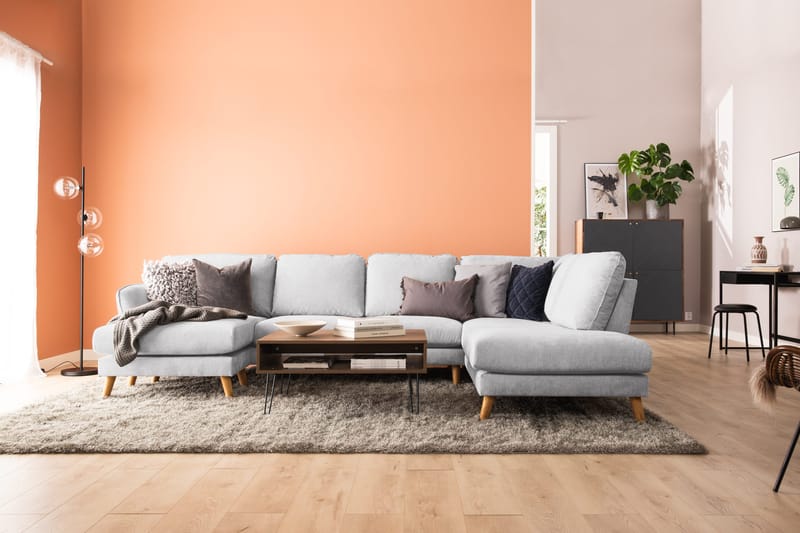 Trend Lyx 4-seters Høyrevendt U-formet Sofa med Divan og Sjeselong i Stoff - Lys grå - Møbler - Sofaer - U-sofa