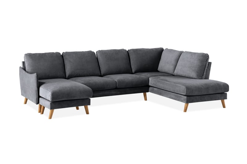 Trend Lyx 4-seters Høyrevendt U-formet Sofa med Divan og Sjeselong i Stoff - Mørk grå - Møbler - Sofaer - U-sofa