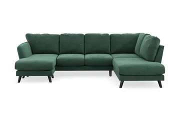 Trend Lyx 4-seters Venstrevendt U-formet Sofa med Divan og Sjeselong i Fløyel - Mørkegrønn - Møbler - Sofaer - U-sofa
