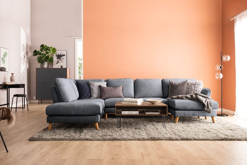 Trend Lyx 4-seters Venstrevendt U-formet Sofa med Divan og Sjeselong i Stoff - Mørk grå - Møbler - Sofaer - U-sofa