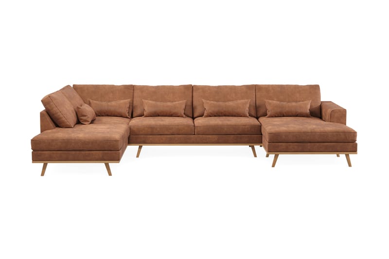 U-sofa Haga - Brun/Eik - 4 seters sofa med divan - U-sofa
