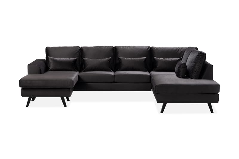 U-Sofa Haga Compact Fløyel - Grå - 4 seters sofa med divan - Fløyelssofaer - U-sofa