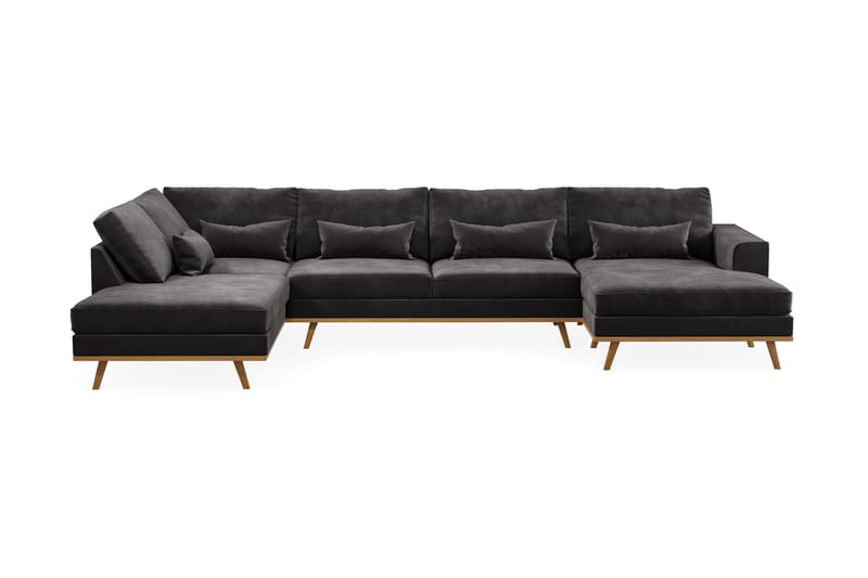 U-sofa Haga - Lysegrå/Eik - 4 seters sofa med divan - U-sofa