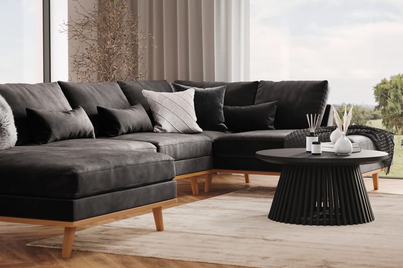 U-sofa Haga - Mørkegrå/Eik - 4 seters sofa med divan - U-sofa