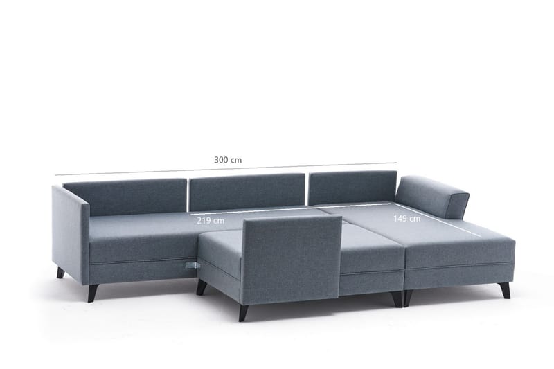 U-sofa Morille med Sjeselong Venstre - Blå / Svart - 4 seters sofa med divan - U-sofa