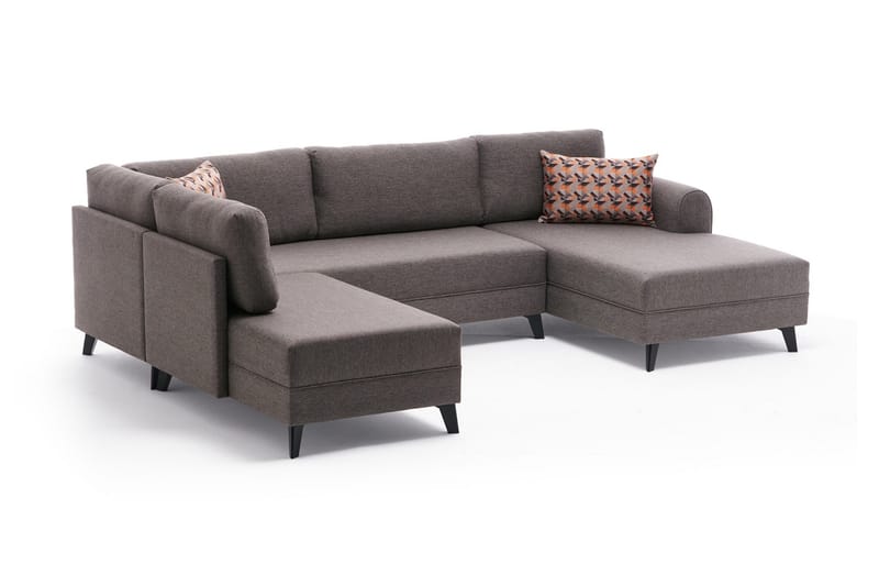 U-sofa Morille med Sjeselong Venstre - Brun / Svart - 4 seters sofa med divan - U-sofa