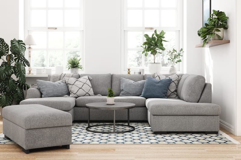 U-sofa Ohio med Divan Venstre med Fotskammel - Grå - Møbler - Sofaer - U-sofa