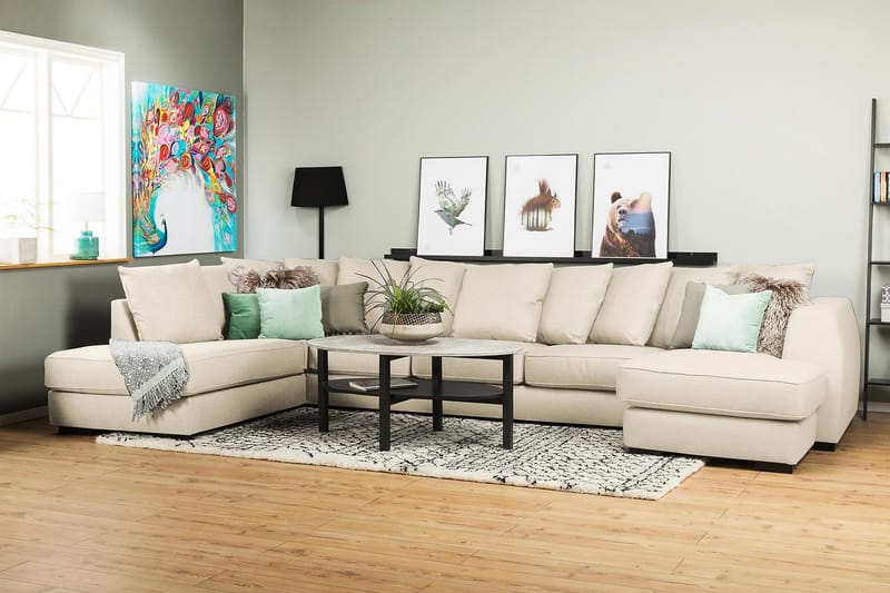 U-sofa Ontario Large med Divan Høyre inkl. Konvoluttputer - Beige - U-sofa