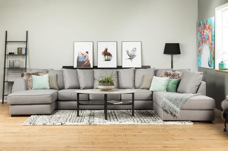 U-sofa Ontario Large med Divan Venstre inkl. Konvoluttputer - Lysgrå - U-sofa