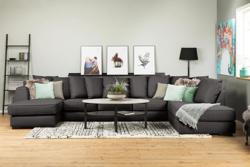 U-sofa Ontario Large med Divan Venstre inkl. Konvoluttputer - Mørkgrå - U-sofa