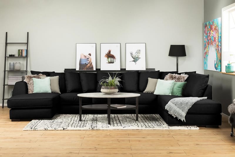 U-sofa Ontario Large med Divan Venstre inkl. Konvoluttputer - Svart - U-sofa