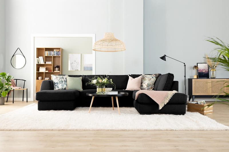 U-sofa Ontario med Divan Venstre - Svart - U-sofa