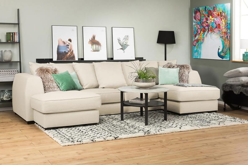 U-sofa Ontario med Dobbeldivan inkl. Konvoluttputer - Beige - U-sofa