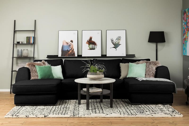 U-sofa Ontario med Dobbeldivan - Svart - U-sofa