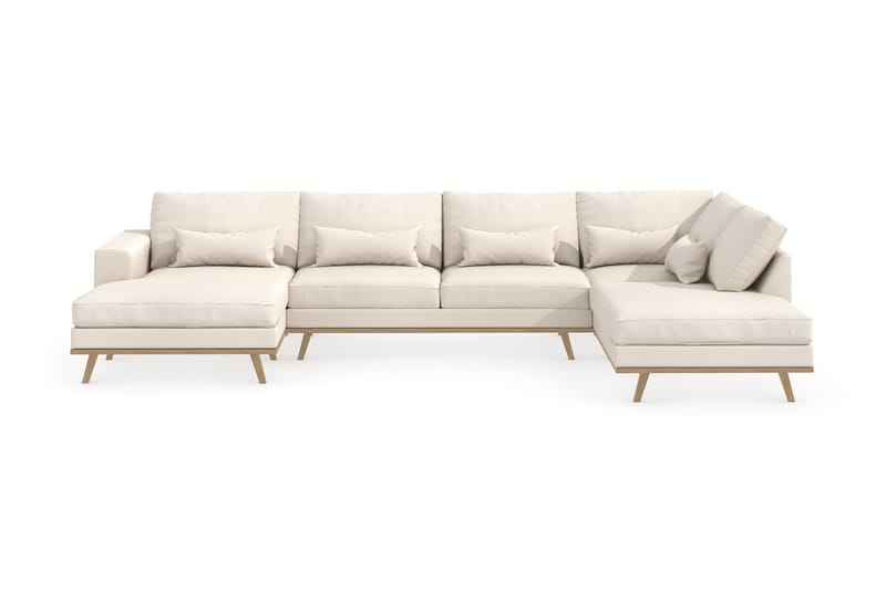 U-soffa Haga - Beige/Eik - 4 seters sofa med divan - U-sofa