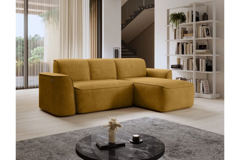 Ume 4-seter Sofa med Sjeselong - Gul - Møbler - Sofaer - Sofaer med sjeselong - 4 seters sofa med divan