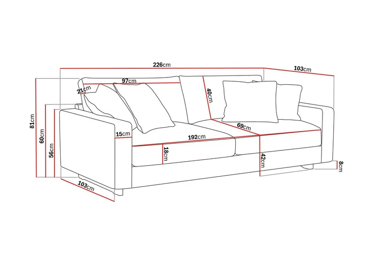 Valencia ekstra dyp 3-seters sofa i chenille - Beige - Møbler - Sofaer - 3 seter sofa