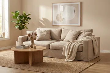 Valencia Ekstra dyp 3-seters sofa med avtakbart og vaskbart trekk - Lysebrun - Møbler - Sofaer - 3 seter sofa