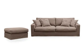 Valencia Extra Dyp 3-seters sofa + fotskammel med avtakbart og vaskbart trekk - Mørkebrun - Møbler - Sofaer - Sofagrupper