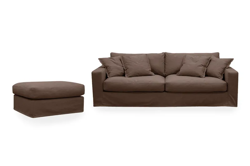 Valencia Extra Dyp 3-seters sofa + fotskammel med avtakbart og vaskbart trekk, Mørkebrun